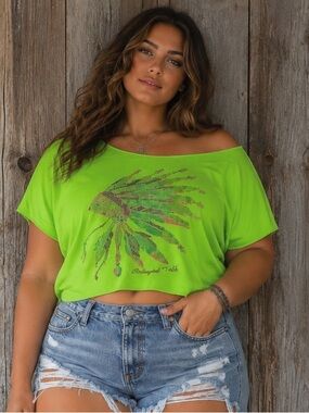 Cowgirl Tough Neon Lime Graphic Tee with rhinestone detail western rodeo XL